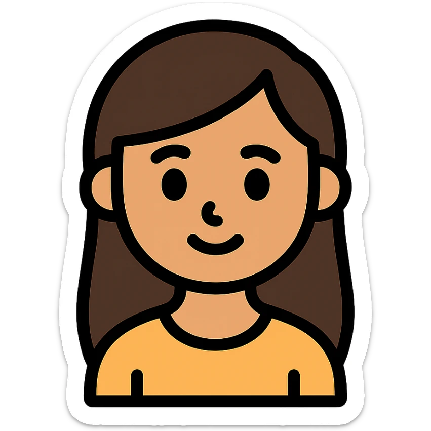 colored outline icon of a light skin brown girl with long dark brown hair and dark brown eyes sticker