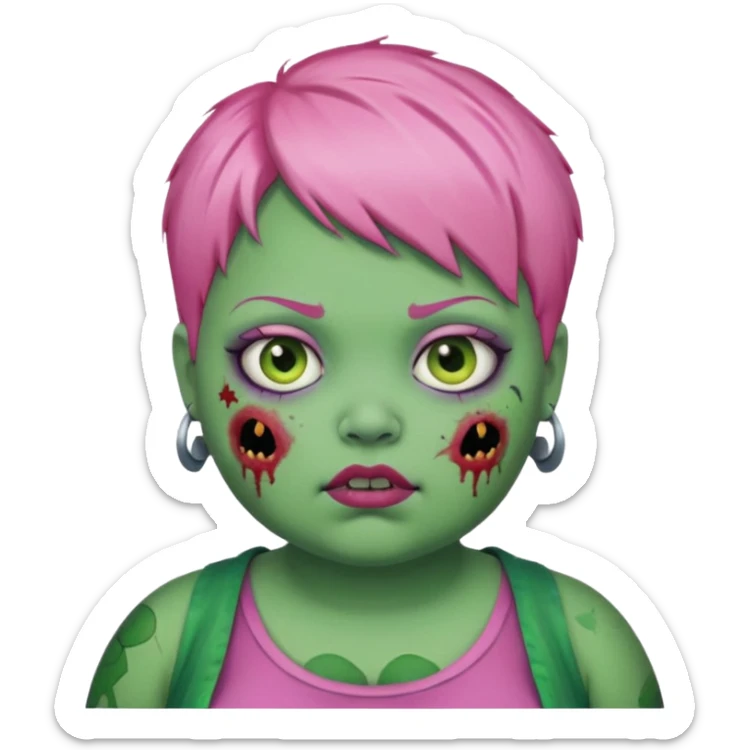 fat zoombie girl pink short hair, green skin sticker