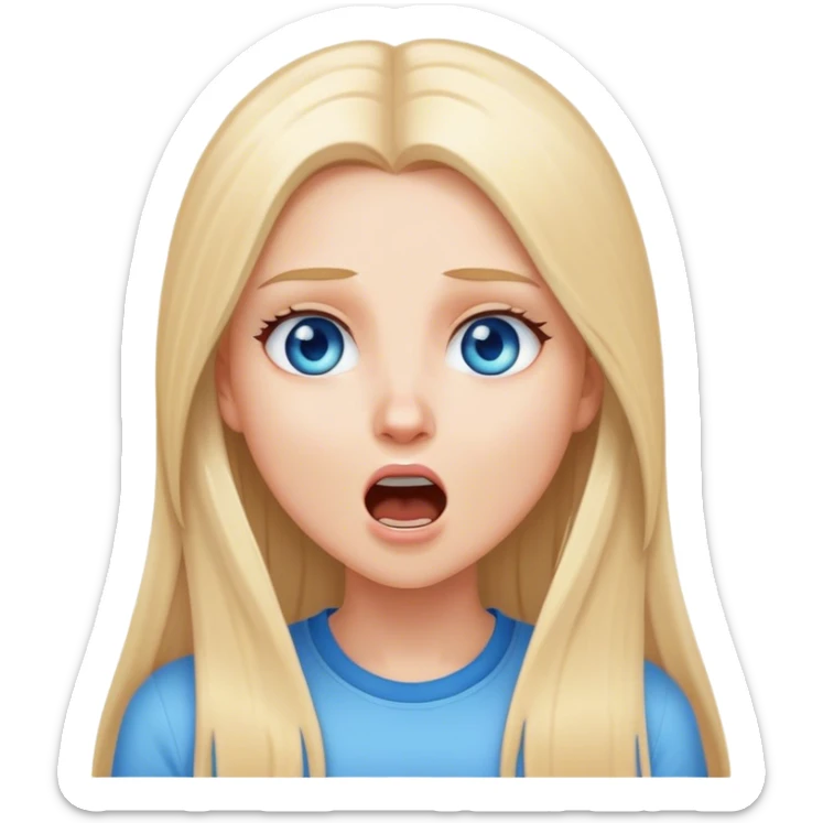 beautiful white girl with long straight blonde hair blue eyes dreaming yelling sticker
