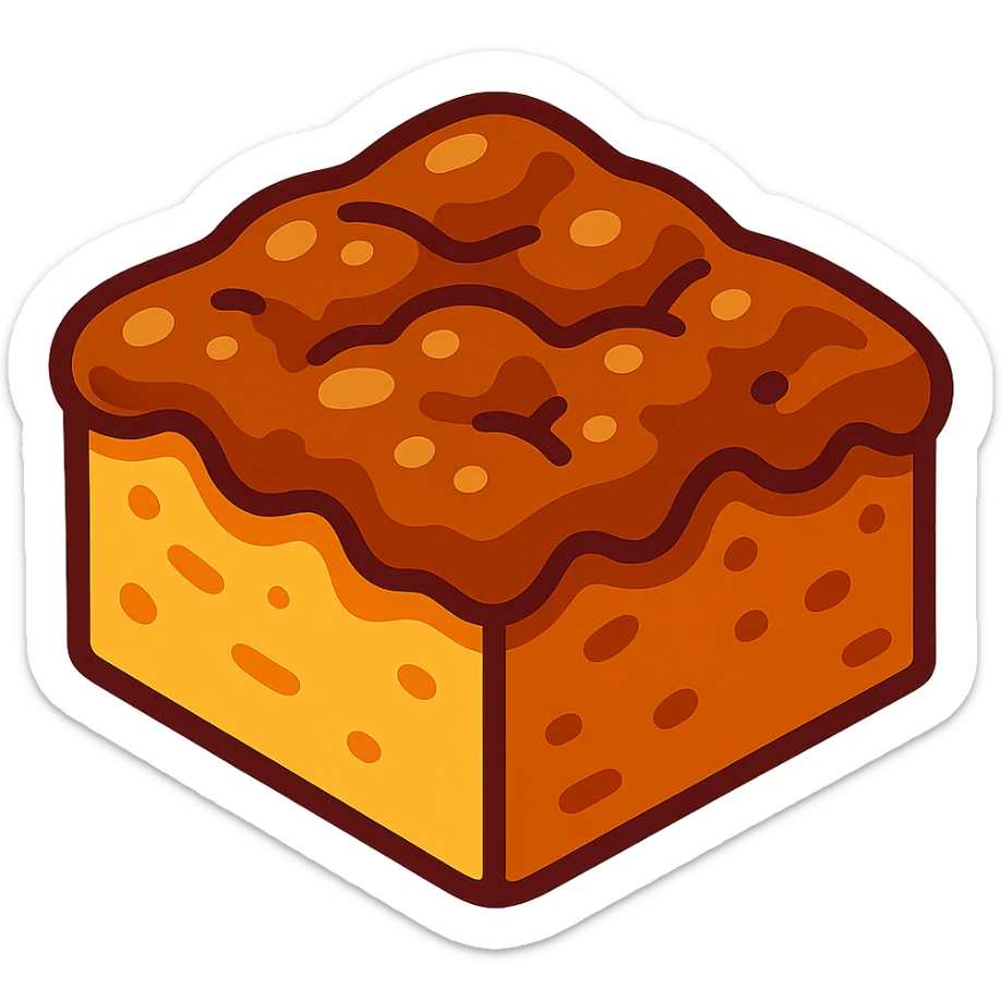 a piece of brunsviger, traditional Danish cake from Funen, with brown sugar topping, vibrant toon style sticker