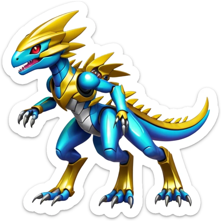 Shiny Futuristic Fakemon-Pokemon-Digimon-Spectrobes-Raptor-fusion, full body sticker