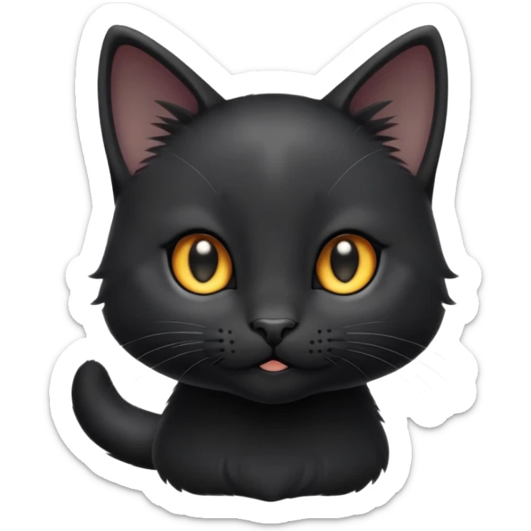 cinematic-cute-black-kitten cat-portrait-emoji,-head-tilted-playfully-and-inquisitively,-sleek-black-fur-with-subtle-hints-of-deep-gray,-simplified-yet-adorable-features,-highly-detailed,-glowing-with-a-warm,-friendly-glow sticker