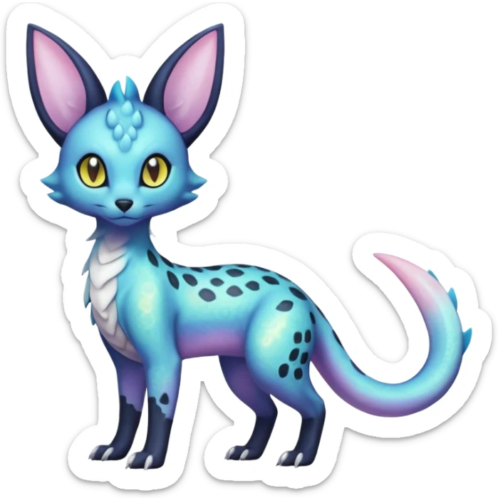 Shiny Pastel White Iridescent Celestial Salandit-Umbreon-Genet-Noivern-Noibat-Serval-Hybrid (Full body) sticker