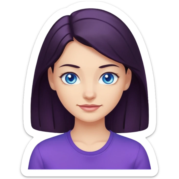 Smirking dark hair woman with blue eyes, wearing purple shirt 

 sticker