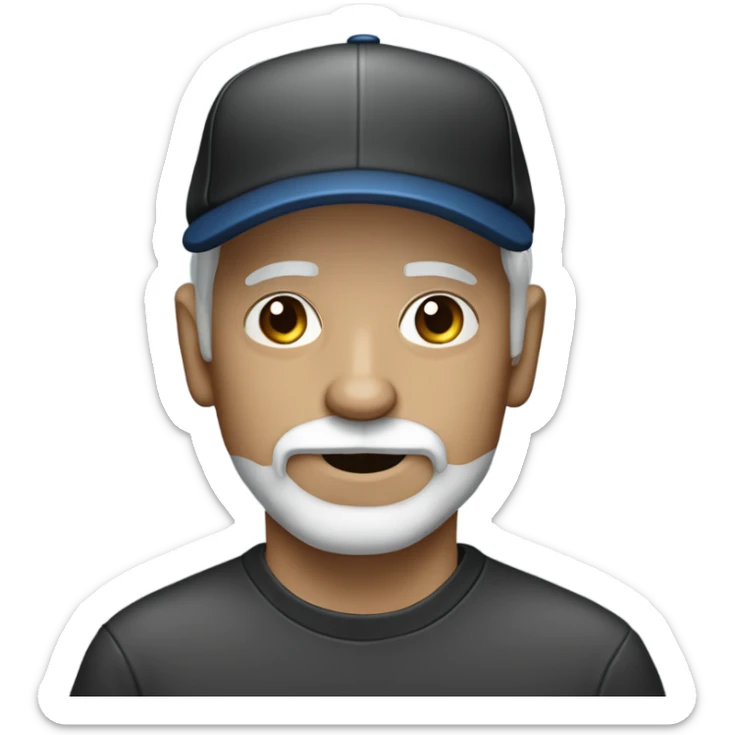 Old man with blue eyes goatee beard ball cap holding black Chihuahua long hair sticker
