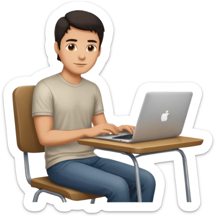Rich man working setting on a chair in shirt, dark hair, and near the table with laptop he is german very beautiful looks like sticker