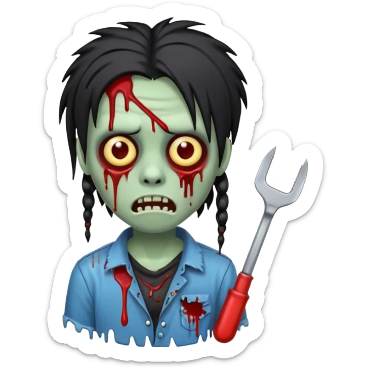 trap hood zombie emoji with saw and drip and emo black hair with dreads  sticker