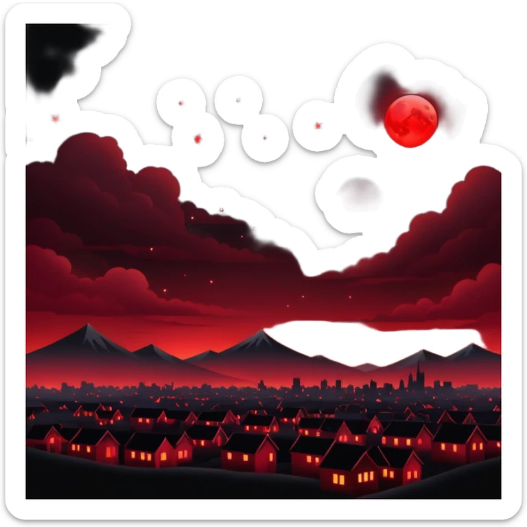 Edgy Black night sky crimson-blood-red glowing lights  Aesthetic scene scenery full picture  sticker