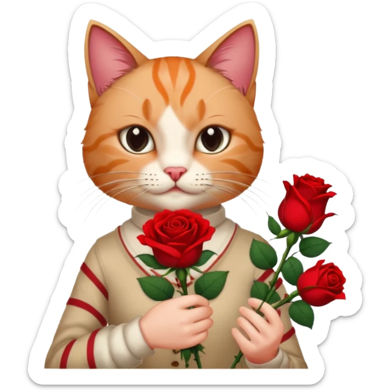 Flower 🌹in hand whiteout face in hand cat whitout  face person and Cat just hand sticker