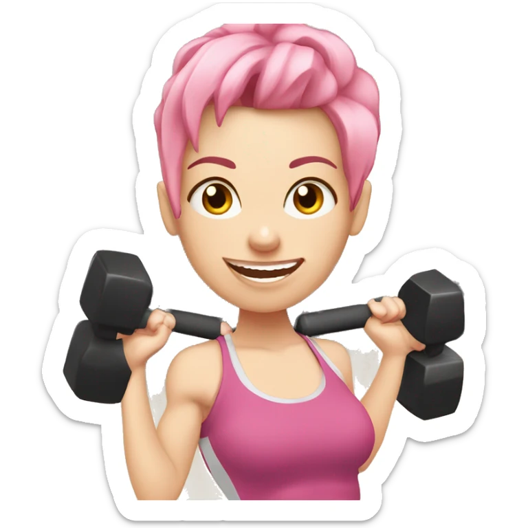 White Girl with dumbbells at gym and pink hair ( long)  sticker