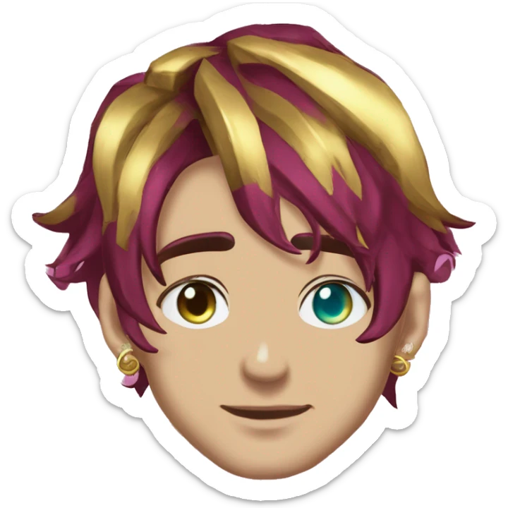 Vintage grunge patina intricate swirls gold jewellery baroque golden sparkle tropical Deep pink maroon burgundy cyan dark hoodie man dyed hair gold piercings nose piercing ear piercings sticker