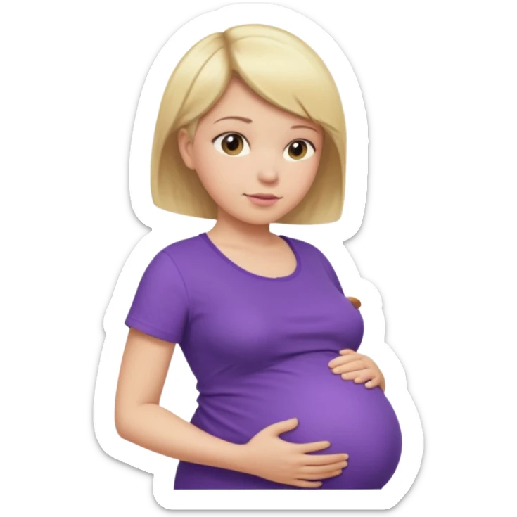 pregnant female with short hair, purple shirt, abdomen-head-neck, blond sticker