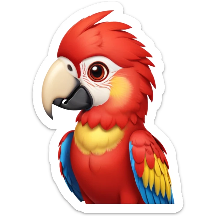 cinematic-cute-macaw-portrait-emoji,-head-tilted-playfully-and-inquisitively,-with-a-dazzling-red-plumage-and-round,-sparkling-eyes-filled-with-charm,-simplified-yet-irresistibly-adorable-features,-highly-detailed, white beak sticker
