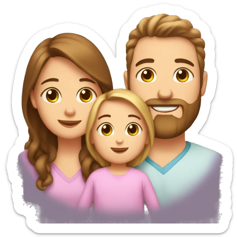 mom with brown hair and brown eyes, dad with blond hair and beard, and baby sticker