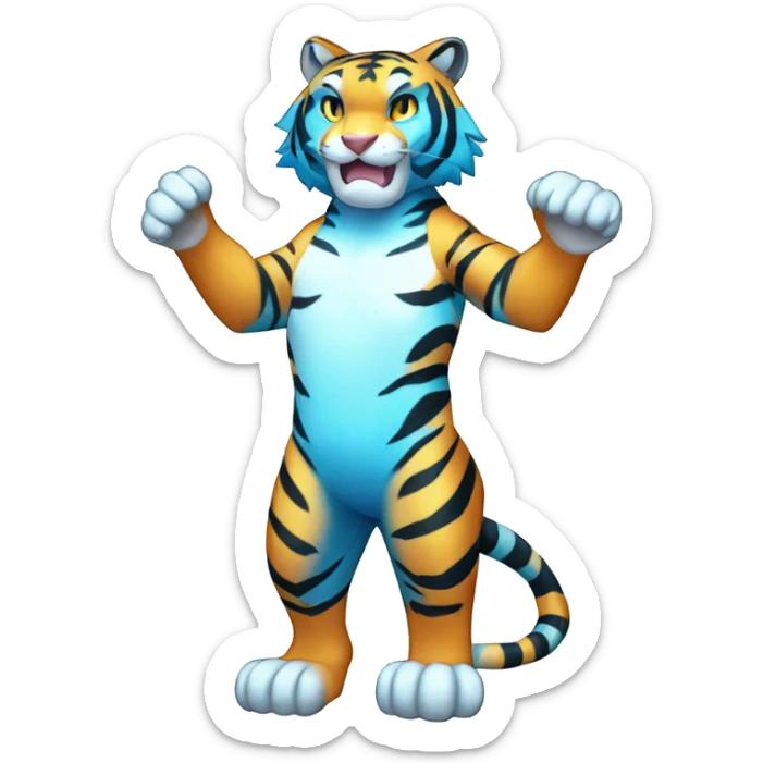 Colorful Shiny Kawaii Blue-striped Tiger-Fakémon-Pokémon full body sticker