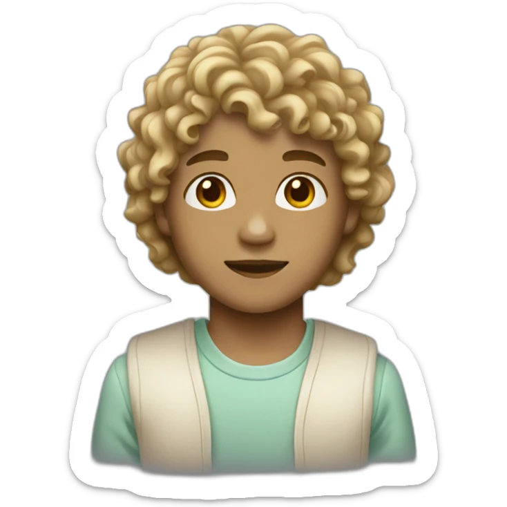 a boy with light brown skin, brown eyes and long blonde curly hair with bangs sticker