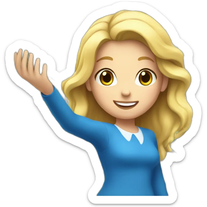 the white girl in the blue dress holds out the money up front. sticker