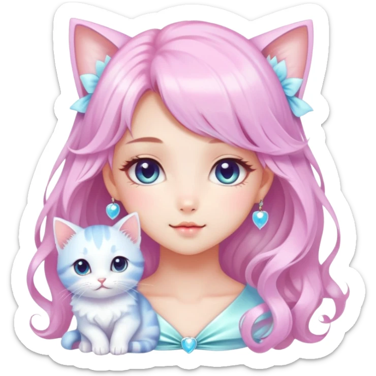  dreamy-pretty-vogue-elegant-kawaii-shiny-lady-pastelcore-kawaii-beautiful-hair-fairycore -kitten sticker