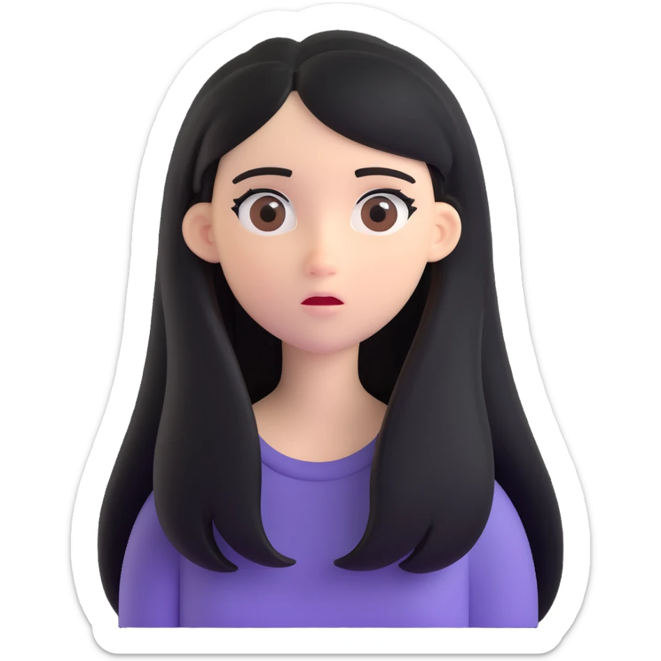 confused white girl with long black hair and brown eyes sticker