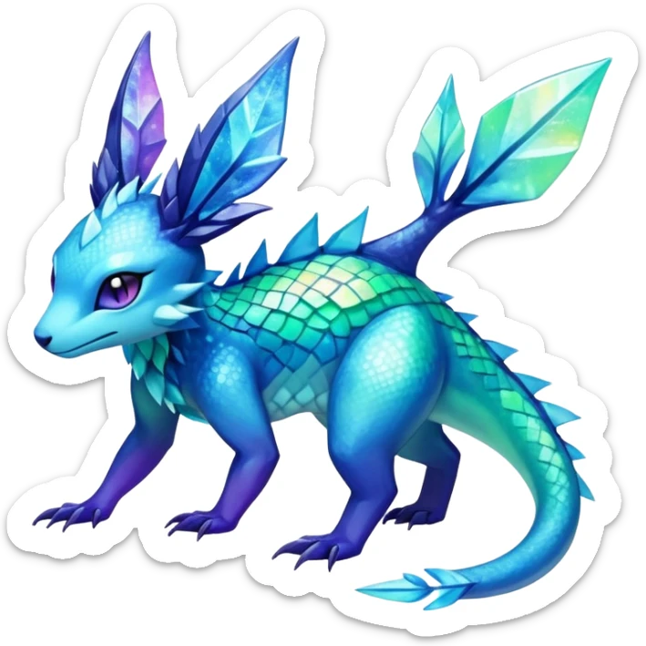 Colorful Iridescent Exotic Salandit-Aurorus-Glaceon-Fakémon-hybrid-creature (full body)  sticker