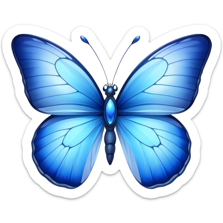 Cinematic Realistic Noble Blue Butterfly Portrait Emoji, Poised and graceful, with delicate, translucent wings rendered in vivid sapphire and indigo tones, a slender, elegant body with finely detailed textures, and gentle, reflective eyes, illuminated by soft natural light, high shine, intelligent and ethereal, styled with an air of refined natural beauty, focused and attentive, soft glowing outline, capturing the essence of a watchful and confident blue butterfly that appears to flutter out of the screen with effortless grace! sticker