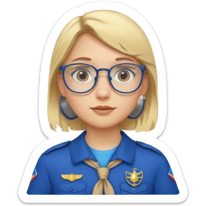 scout girl with blue scout uniform, blonde haired and glassess sticker
