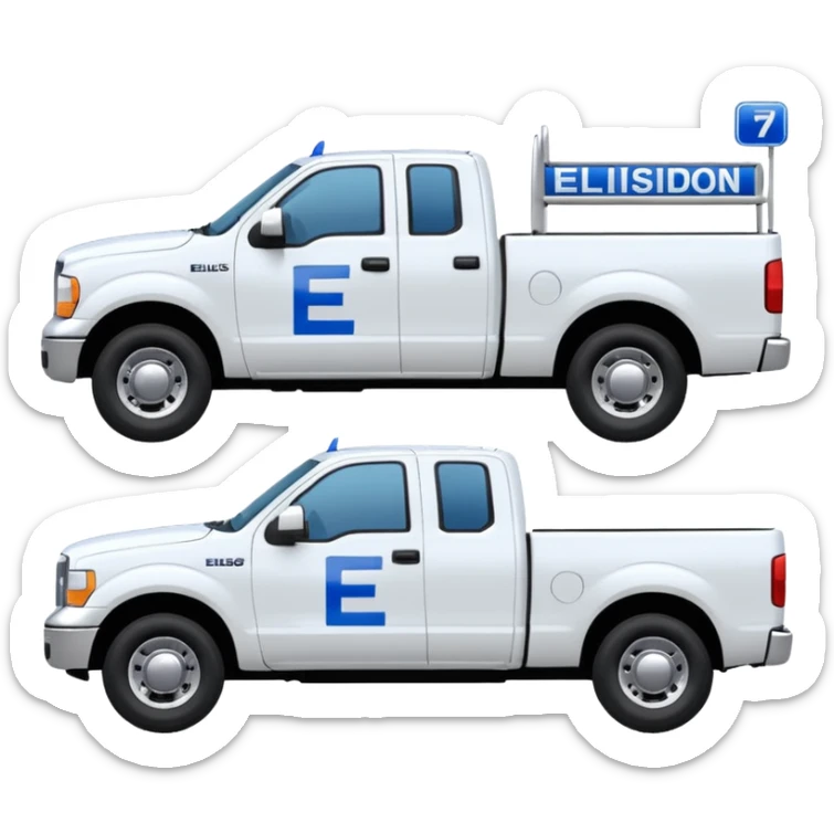 SINGLE WHITE PICKUP TRUCK SIDE VIEW "EllisDon" WRITTEN ON SIDE OF TRUCK BLUE LETTERS sticker