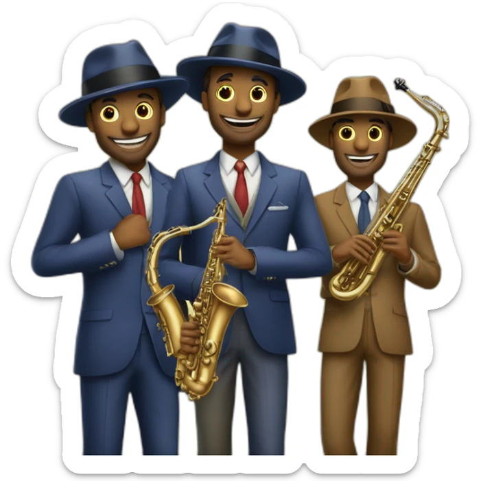 Groupe hommes avec des constumes rayé et dans chapeau qui fait du jazz sticker