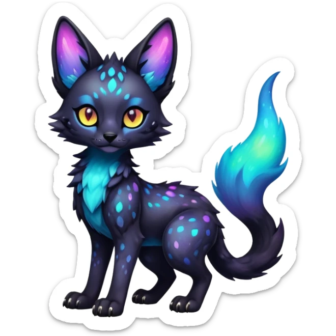 Cute Kawaii Epic Colorful Edgy Dark Black Iridescent Nebula Sergal-Serval-Vernid full body sticker