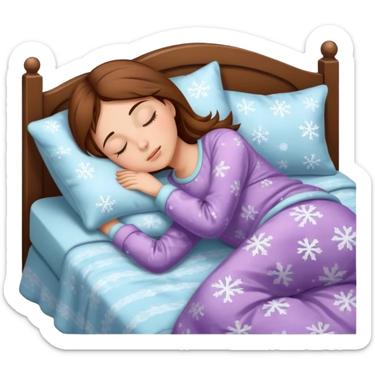 Immagine di una ragazza castana che dorme sul letto con pigiama invernale  sticker
