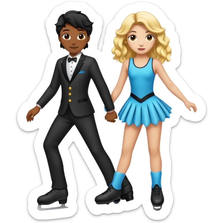 una patinadora con pelo negro largo y ondulado en las puntas con un mallot de color patinando en pareja sticker