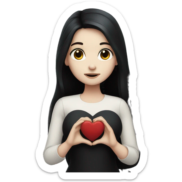 Pale girl with long black hair holding black heart in her hands  sticker