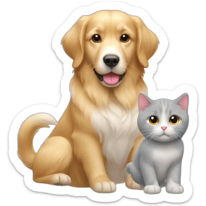 A Golden retriever, a white cat, and a gray cat in a red heart sticker
