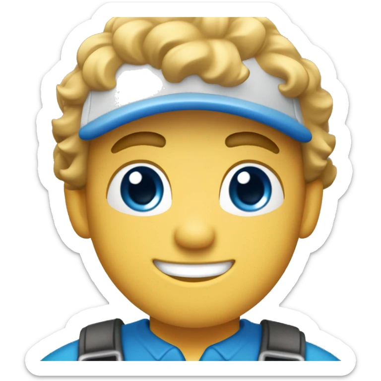  car mechanic, yong white men with smile, blodne hair, blue eyes, baseball cup,   sticker