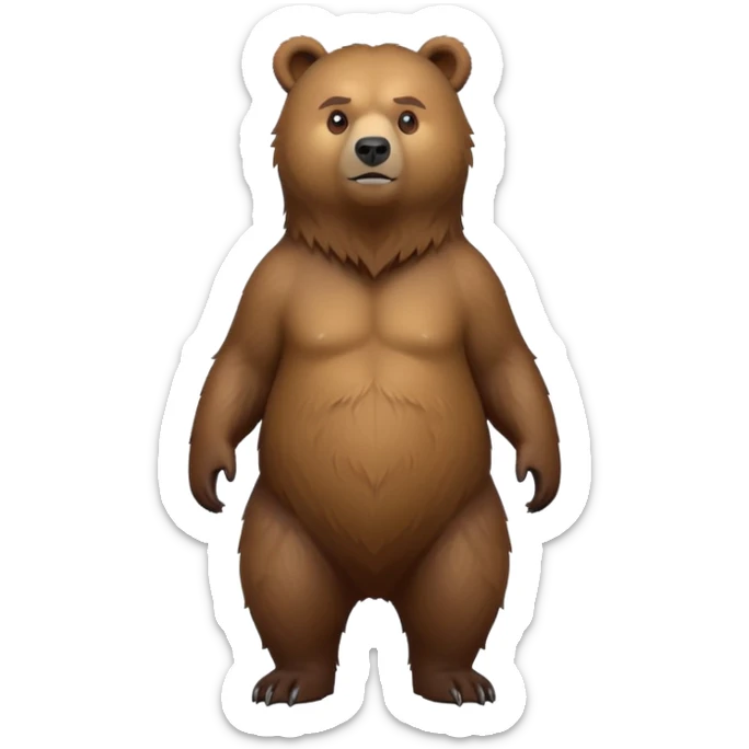 cinematic-[grizzly bear]-realistic-full-body-standing-emoji,-tail-tucked-close,-head-tilted-dramatically,-thick-[brown]-fur,-simplified-yet-realistic-focused-features,-highly-detailed,-glowing-with-an-almost-sarcastic-glow sticker