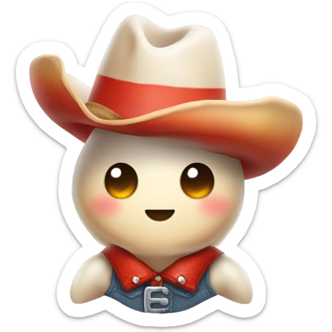 A cute amanita mushroom wearing a cowboy hat with Rosie Cheeks sticker