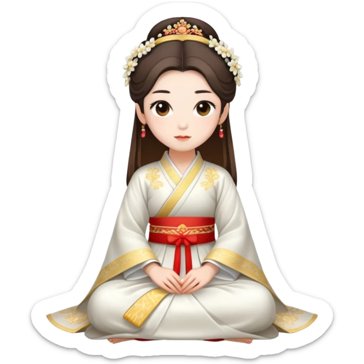 Beautiful girl wearing Hanfu wedding dress sitting sticker