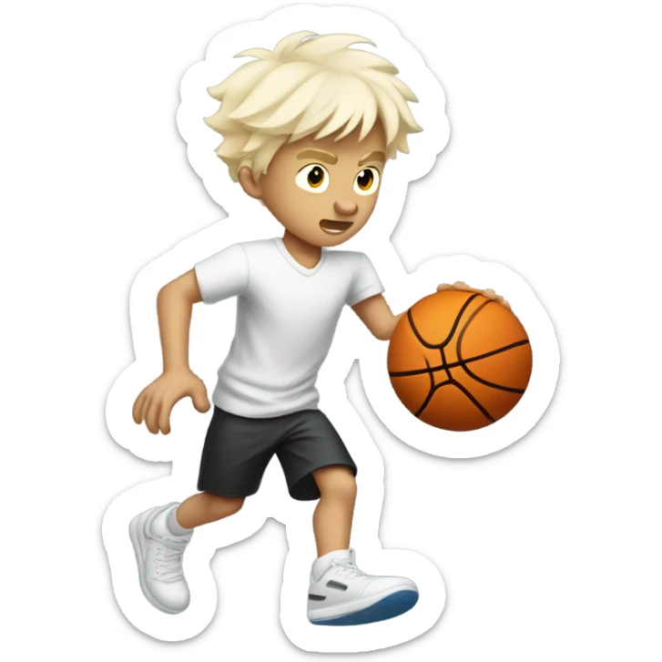 Skinny white hair blonde kid playing basketball sticker