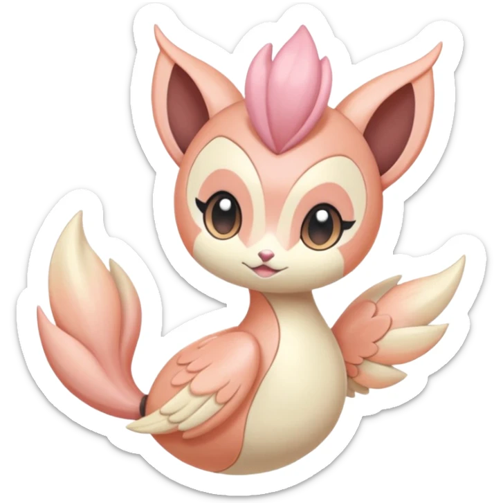 Pastel Pink-Peach Soft-Cream Rosy-Glossed Cute Round Meloetta-Trico-hybrid-animal-creature (full body) sticker