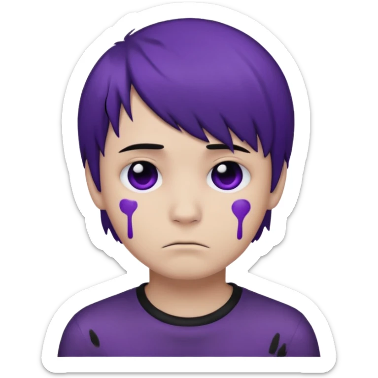 Normal emoji head, but with emo hair and black and purple paint around the eyes like an emo. And it’s looking sad. A boy  sticker