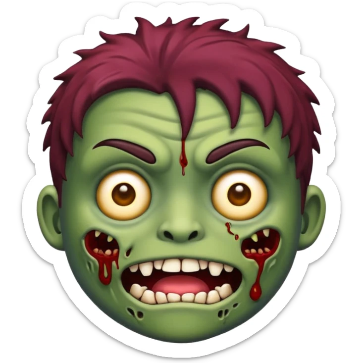 Faça um emoji de zumbi, estilo IOS, um zumbi com cabelo loiro escuro bagunçado e olhos escuros sticker