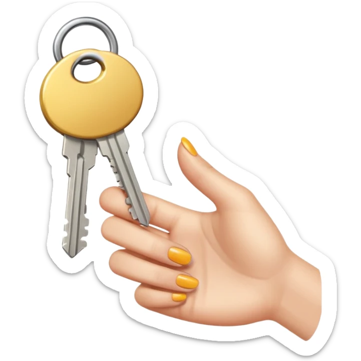 emoji de mano de mujer sujetando unas llaves con el fondo de un departamento sticker