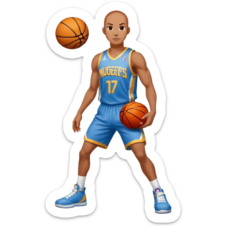 Spider-Man wearing a Denver Nuggets jersey and shorts with a basketball sticker