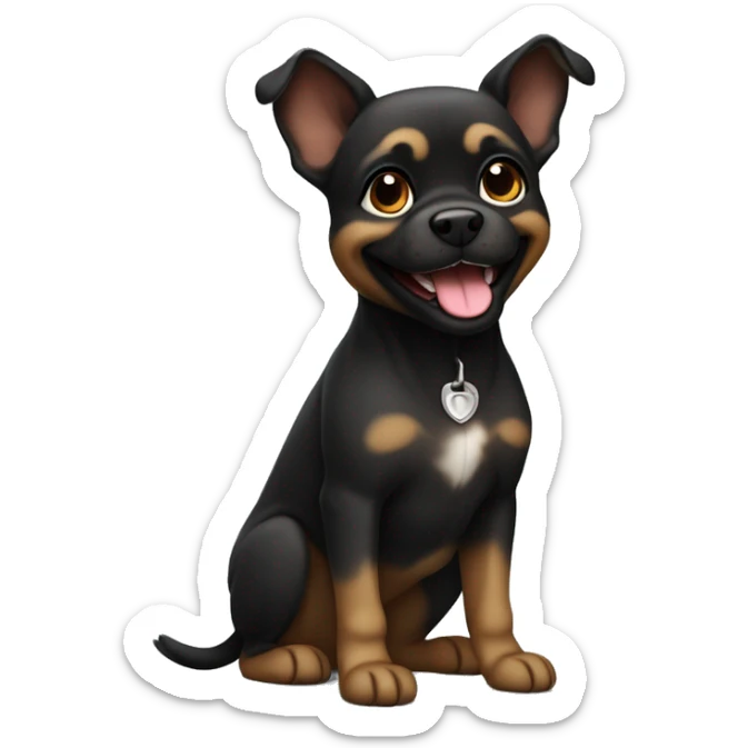 petit brabancon breed dog, black with brown parts, sitting onthe ground and smiling sticker