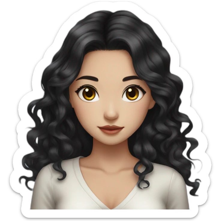 Beautiful girl,Black hair,wavy hair，long hair,Black eyes,Chinese sticker