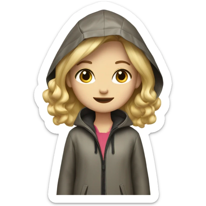 Blonde hair girl stands at full height wearing a raincoat leopard color sticker
