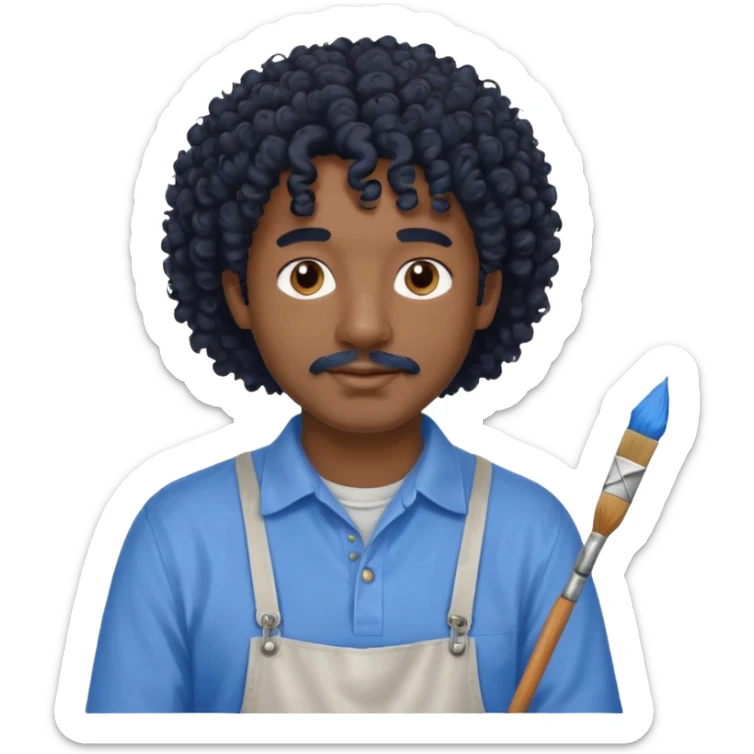 homme 50 ans cheveux frisé noir artiste peintre chemisse bleu sticker
