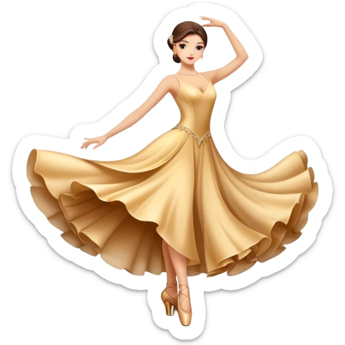 humanless Icon for Ballroom Dance: elegant dance shoes, a flowing ballroom dress, and a dance floor with soft lighting. The icon should capture the grace, elegance, and style of ballroom dancing. Transparent background. sticker