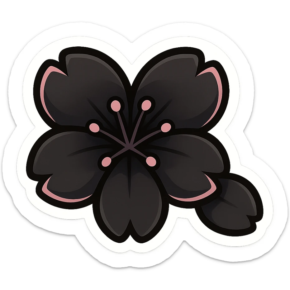 goth sakura heart, heart made of black sakura petals with pink accents, adorable and bold sticker