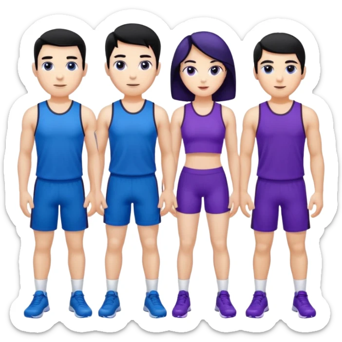 4people 2 men and 2 women. with black hair and white skin. ready to create a team. with blue and purple clothes sticker